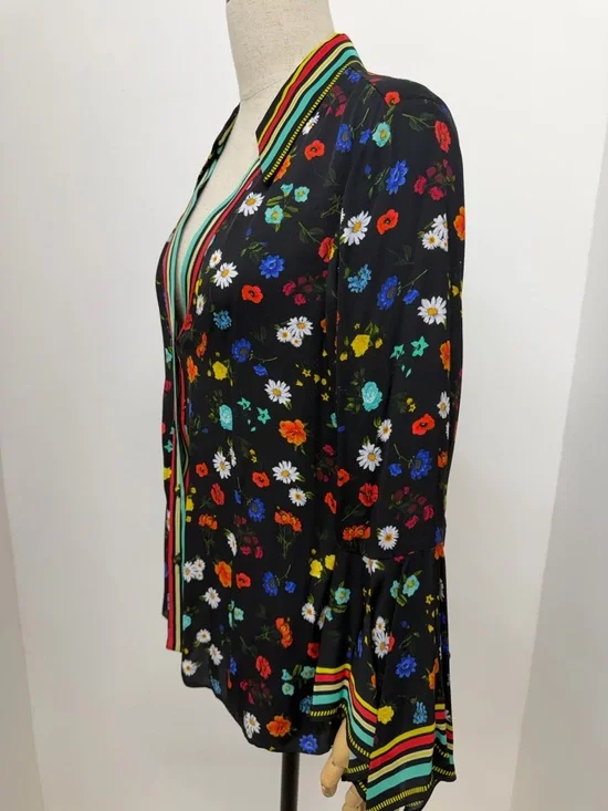 Alice + Olivia Randa Floral Print Bell Sleeve Botanical Ditsy Floral Size Medium - Picture 11 of 16